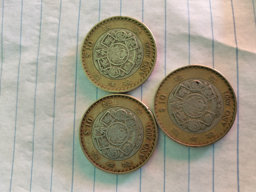 3 Moneda De 10 Pesos Del Año 200 Y 2001