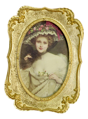 T Marco De Fotos Ovalado En Tono Dorado, Diseño 13x17,6 Cm