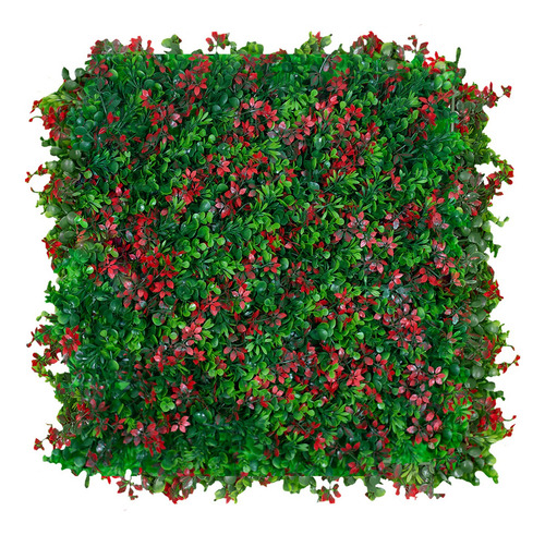 Follaje Cesped Artificial Flor Roja Sintetico 50x50cm 1 Pz