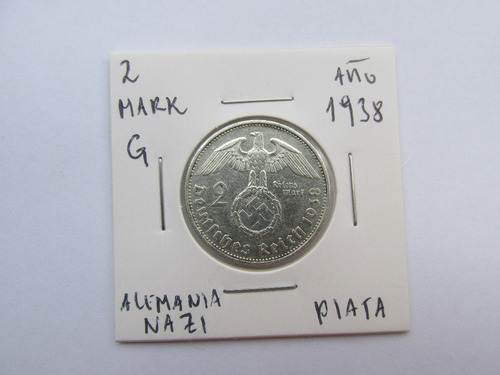  Alemania Nazi  Moneda 2 Mark De Plata Tercer Reich 1938