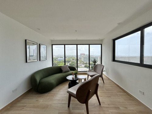 Apartamento De 1 Hab En Alquiler En Gazcue Con Línea Blanca Y Vista Al Mar