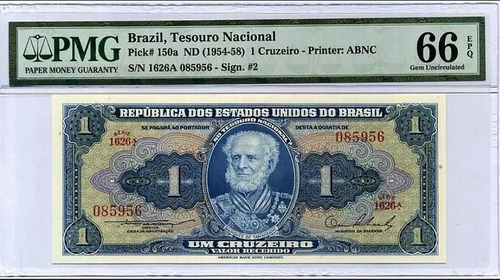 Antiga Cédula De 1 Cruzeiro Brasil 1954 Certificada