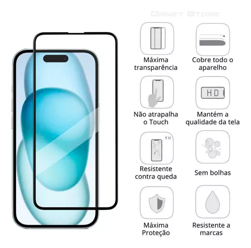 Película de vidro 9H iPhone 15 Pro Max