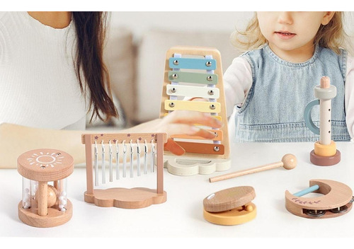 6 Instrumentos Musicales Para Bebés, Juguetes De Madera