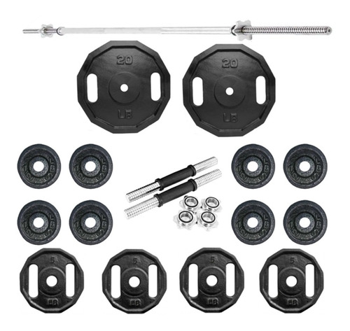 Kit/set Pesas 100 Lb 50k (discos+barra Recta Y Mancuernas)