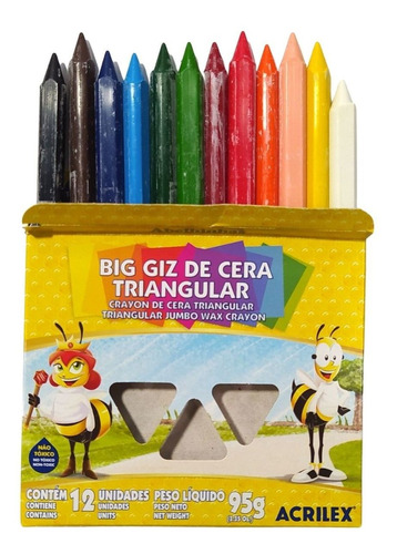 Giz De Cera Grande Triangular 12 Cores Para Crianças Acrilex 12 Cores