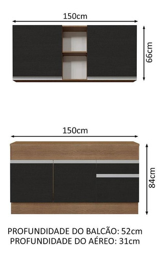 Cozinha Madesa Glamy 150001 Armário E Balcão (com Tampo) Rp Cor Rustic/Preto