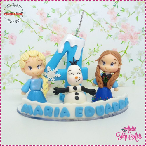 Topo De Bolo Em Biscuit Frozen Vela Aniversario