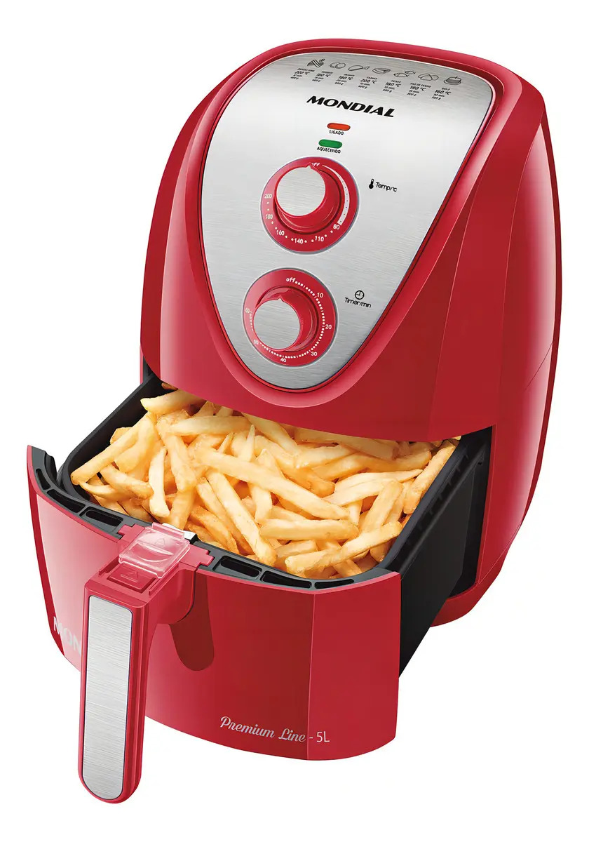 Fritadeira Sem Óleo Mondial Afn-50 Premium Line Inox 5l Cor Vermelho/inox Voltagem