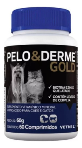 Suplemento Pelo & Derme Gold 60 Cmp Vetnil Cães/gatos