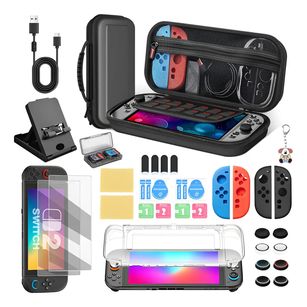 Pack 34 en 1 de Accesorios Lyndnice para Nintendo Switch 2 con Estuche, Funda Protectora y Protectores de Pantalla