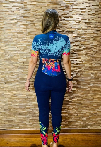 Macacão Ciclismo Feminino Aquarela Calça Mc