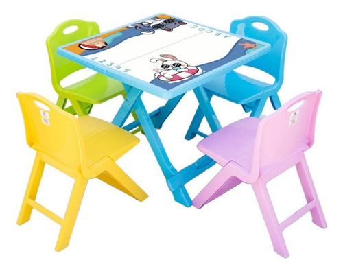 Mesa Infantil Plegable 4 Sillas De Colores Para Niños Dibujo