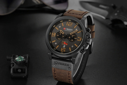 Reloj Curren Hombre Elegante Pulsera Cuero Cuarzo Cronógrafo