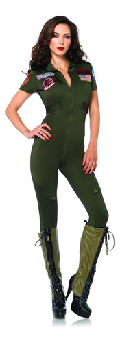 Leg Avenue Women's Top Gun Flight Suit Costume, Khaki