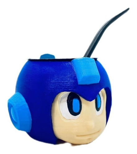 Mate Megaman Impresion 3d Pintado A Mano Incluye Bombilla