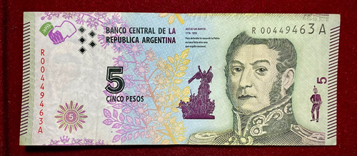 Billete 5 Pesos Reposicion 2015 Bottero 3904 Oferta