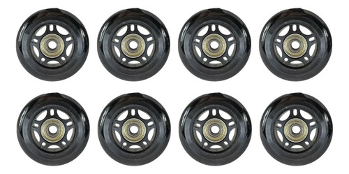 Ruedas Patines Goma Pu 70 Mm 8 Unidades Con Rodamiento Abec7 Color Negro