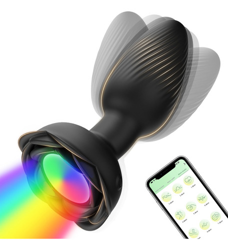 Vibrador Rotación Plug Anal Silicona Masajeador App Control Color Negro