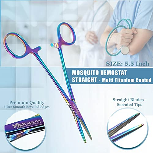 Multi Color Rainbow Mosquito Hemostat Forceps 5.5 Stra...
