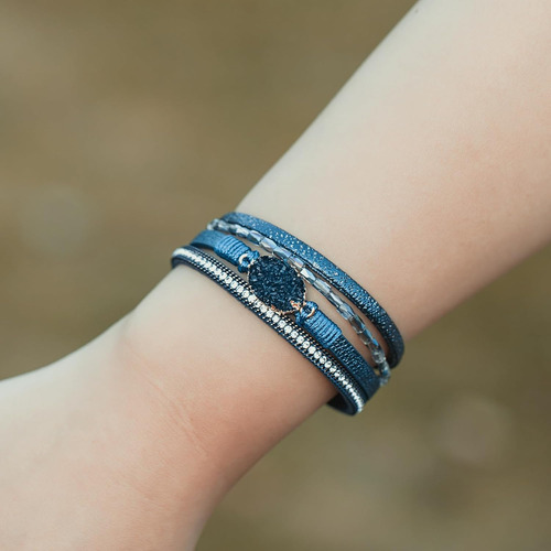 Elegantes Pulseras Envolventes De Cuero Bohemio Con Cristal