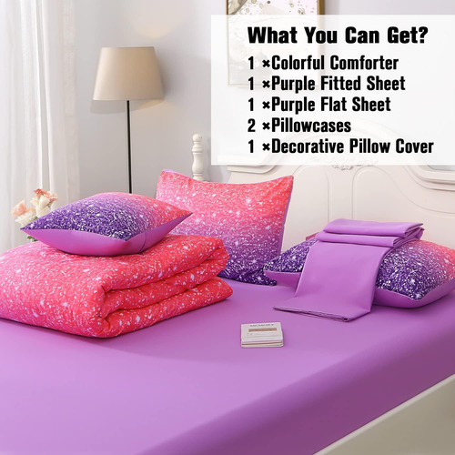 Jqinhome Twin Pink Purple Purple Conjunto De Edredón, Cama D