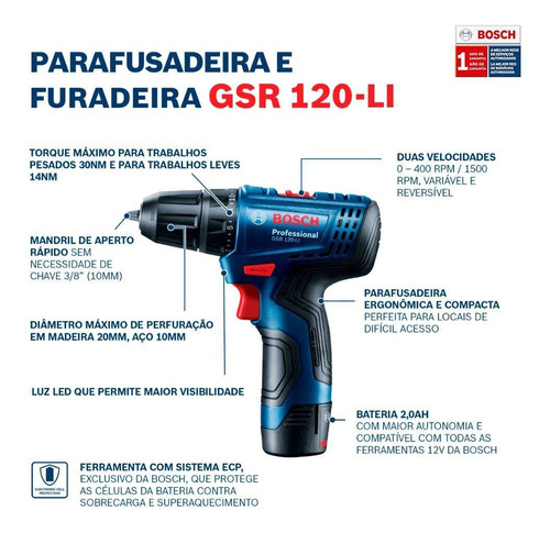 Imagem 10 de 12 de Kit Bosch Parafusadeira Gsr 120-li E Gdr 120-li
