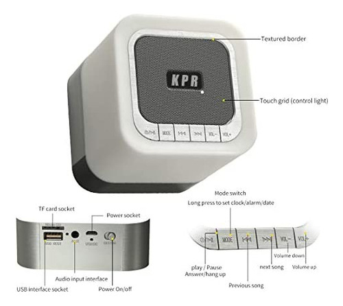 Kpr Bocina Bluetooth, Reloj Despertador Bocina Inalámbrico