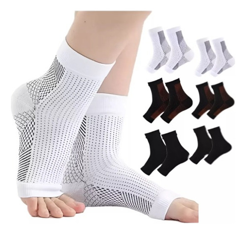 6 Pares De Calcetines Para Neuropatía, Mangas De Compresión Blanco Rayas 36-41