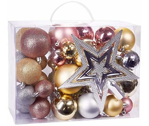 Bolas De Arbol De Navidad X 50u+estrella Rosa/plata/champagn