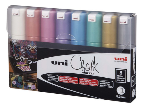 Marcador Uni Ball Chalk Pwe-8k Tiza Liquida Pack X 8 Metal