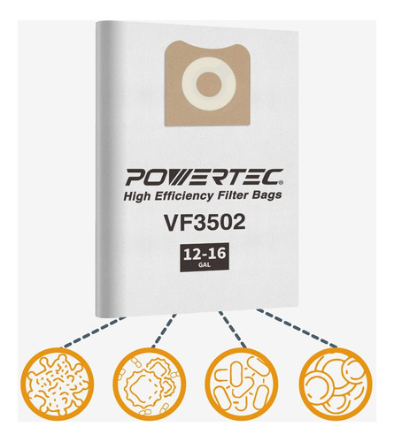 Powertec 75002-p5 (10pk) Bolsas De Filtro Para Ridgid Vf3502
