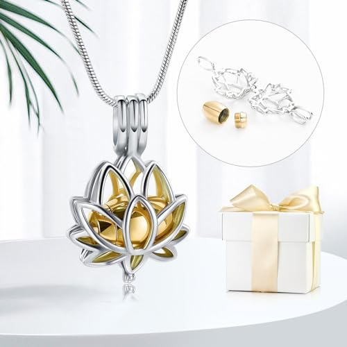 Collar Con Dije De Urna De Loto Con Mini Urna Para Cenizas -
