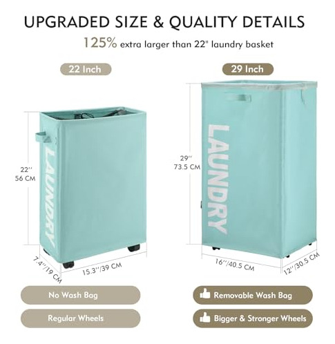 Cesta De Lavandería Plegable Con Ruedas Y Bolsa Extraíble