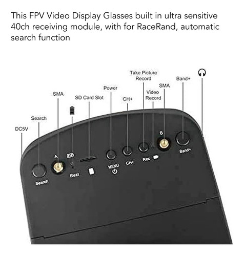 Gafas Fpv Con Dvr 40ch 5'' Para Fpv Quadcopter Drones 5.8ghz