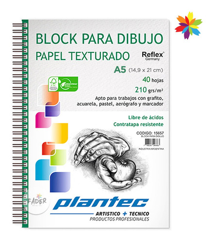 Block Dibujo A5 Papel 40hojas Texturado Reflex 210g Anillado