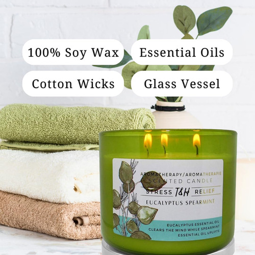 Vela De Aromaterapia De Eucalipto De Menta De 3 Mechas | Vel