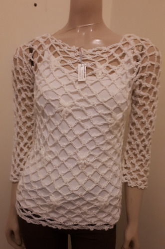 Sweater Calado Remera Tejido Crochet Hilo Mujer Primavera