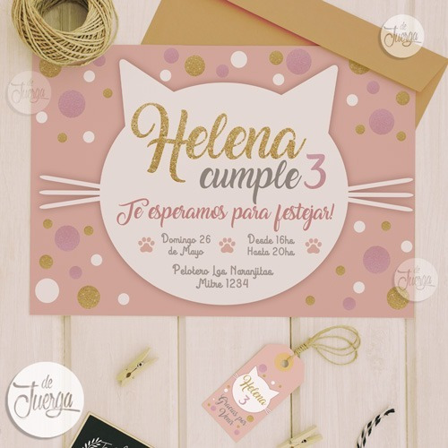 Kit Imprimible Gatita Rosa Personalizado Decoración Candybar