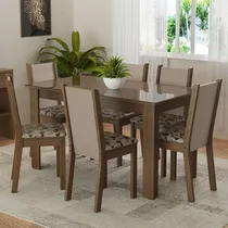 Comprar Sala Jantar Mesa Tampo Vidro 6 Cadeiras Heloísa Madesa Cor Rustic\u002FCrema\u002FBege Marrom Desenho do tecido das cadeiras Liso
