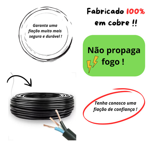 Fio Cabo Eletrico Pp 3x1,50 Rolo Com 100m Flexivel Preto..