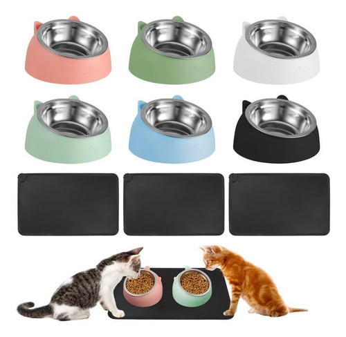 Paquete De 6 Cuencos Elevados Para Gatos De Acero Inoxidable