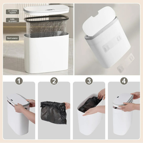 Cubo De Basura Inteligente De 14l Con Sensor Limpieza Inteli Blanco