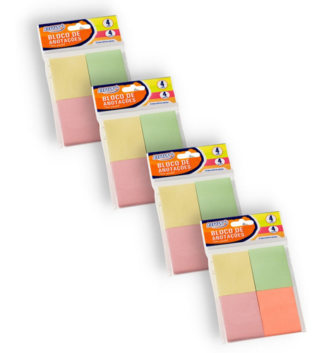 Kit Post It Pequeno Pastel Brw 16 Blocos 38x51mm 800 Folhas