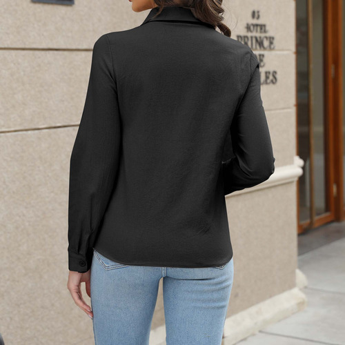 P Para Mujer, Algodón Y Lino, Cuello Vuelto, Largo, 0014