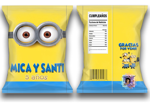 Bolsitas Chip Bag Minions 2 X 45 Personalizadas Fiesta