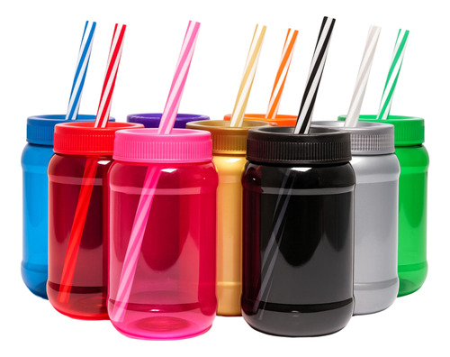 120 Vasos De Fiesta Neón Con Tapa Popote Cilindro Reusable Dorado