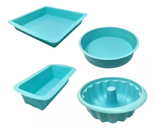 Set X4 Moldes Silicona Repostería Budinera Torta Flan Horno