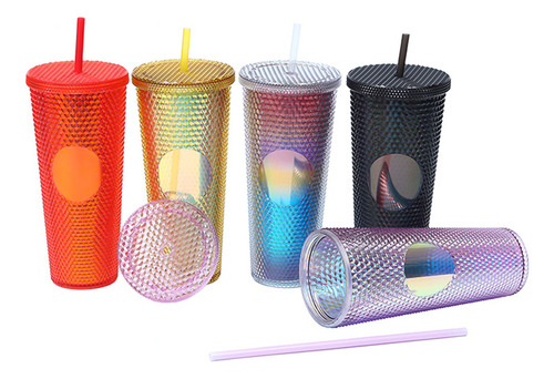 Vaso Mate Grande De 710 Ml, Reutilizable, Tapa Y Pajita A Pr