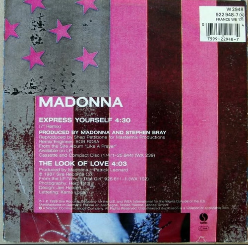 Madonna. Express Yourself. Simple. Vinilo. Made In Germany Estándar (Usado)